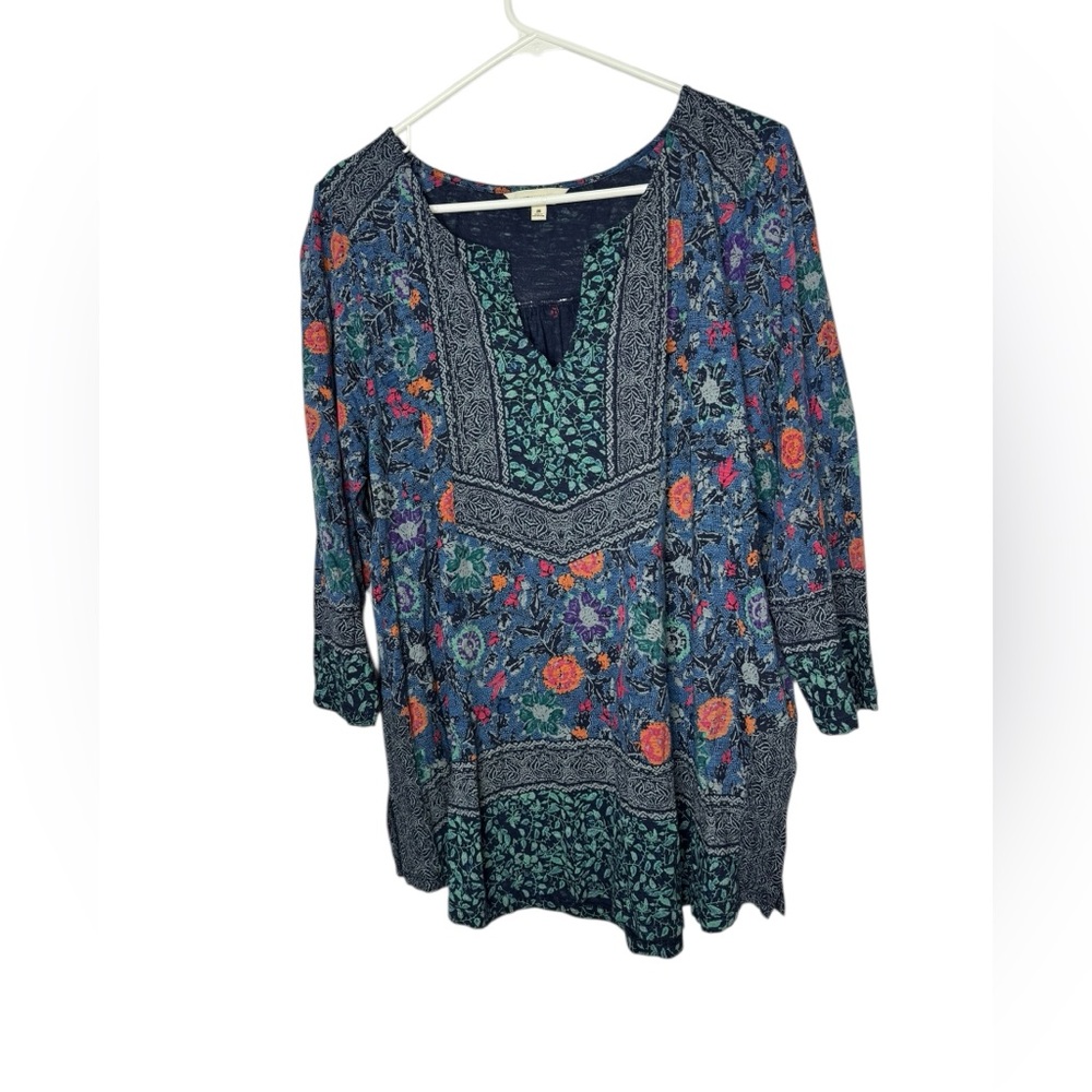 Lucky Brand Blue Floral Peasant Boho Top size 2 X